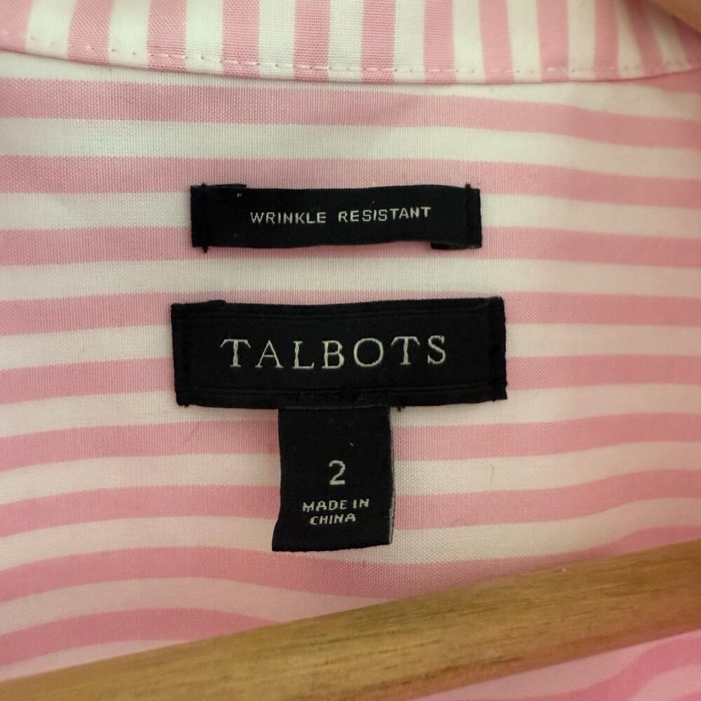 Talbots non-iron striped blouse size 2 long sleeve V-neck shirt office classic - Picture 2 of 11